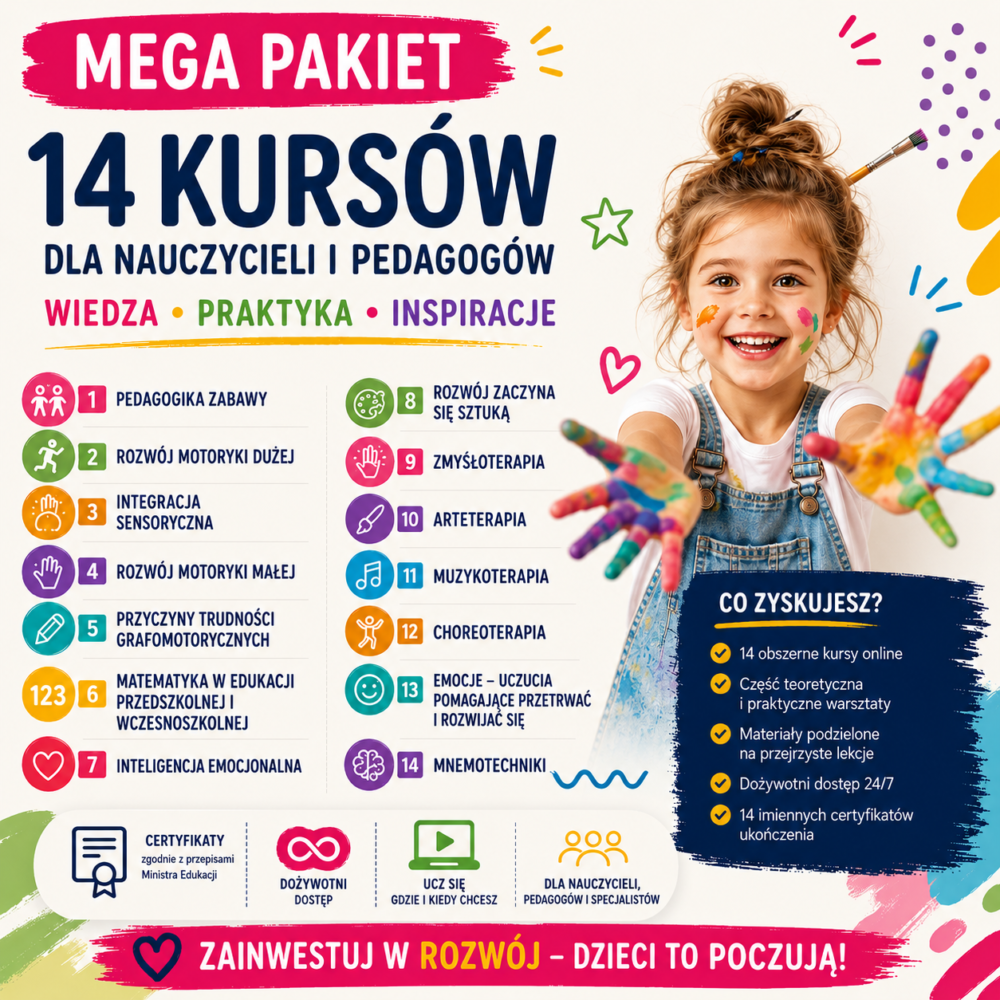 MEGA PAKIET 14 KURSÓW DLA NAUCZYCIELI I PEDAGOGÓW